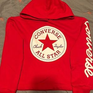 red converse cropped hoodie.